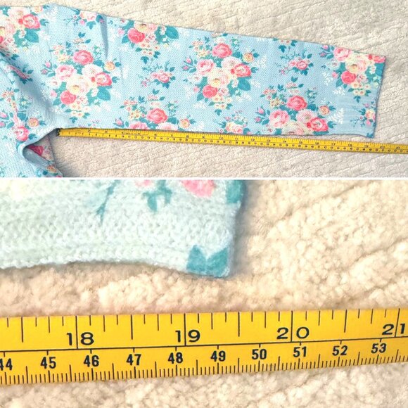 Floral Cardigan Sweater Size XL Blue Pink Rose Button Front Cottagecore Knit - Picture 9 of 11